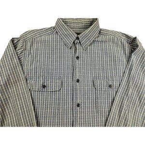 Eddie Bauer Mens Shirt Long Sleeve Blue with White Stripes size Medium  JH976